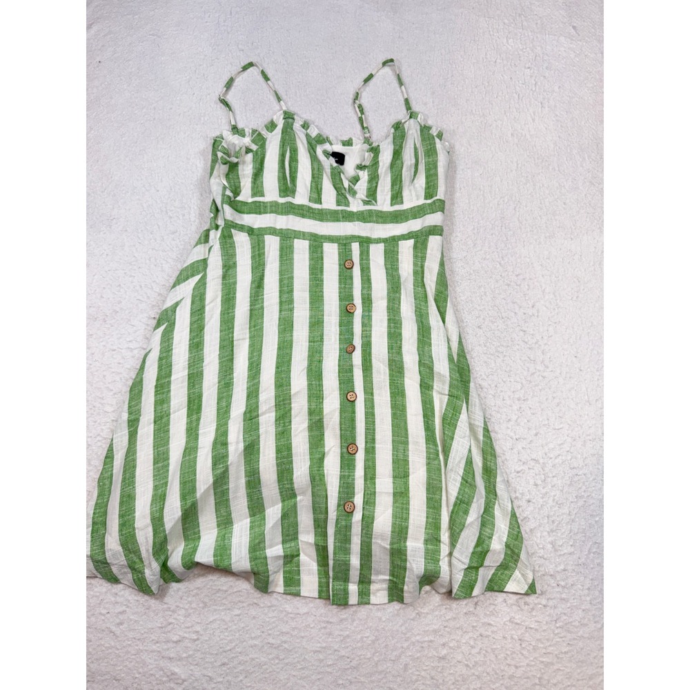 Lulus Green White Striped Ruffle Sweetheart Button Front Sundress XL